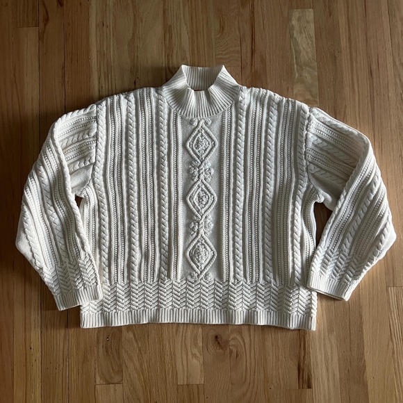 Vintage White Cable Knit Turtleneck Sweater Cozy Classic - Picture 11 of 11
